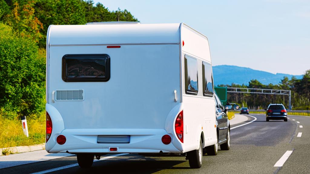 Camper rv in highway road in Slovenia